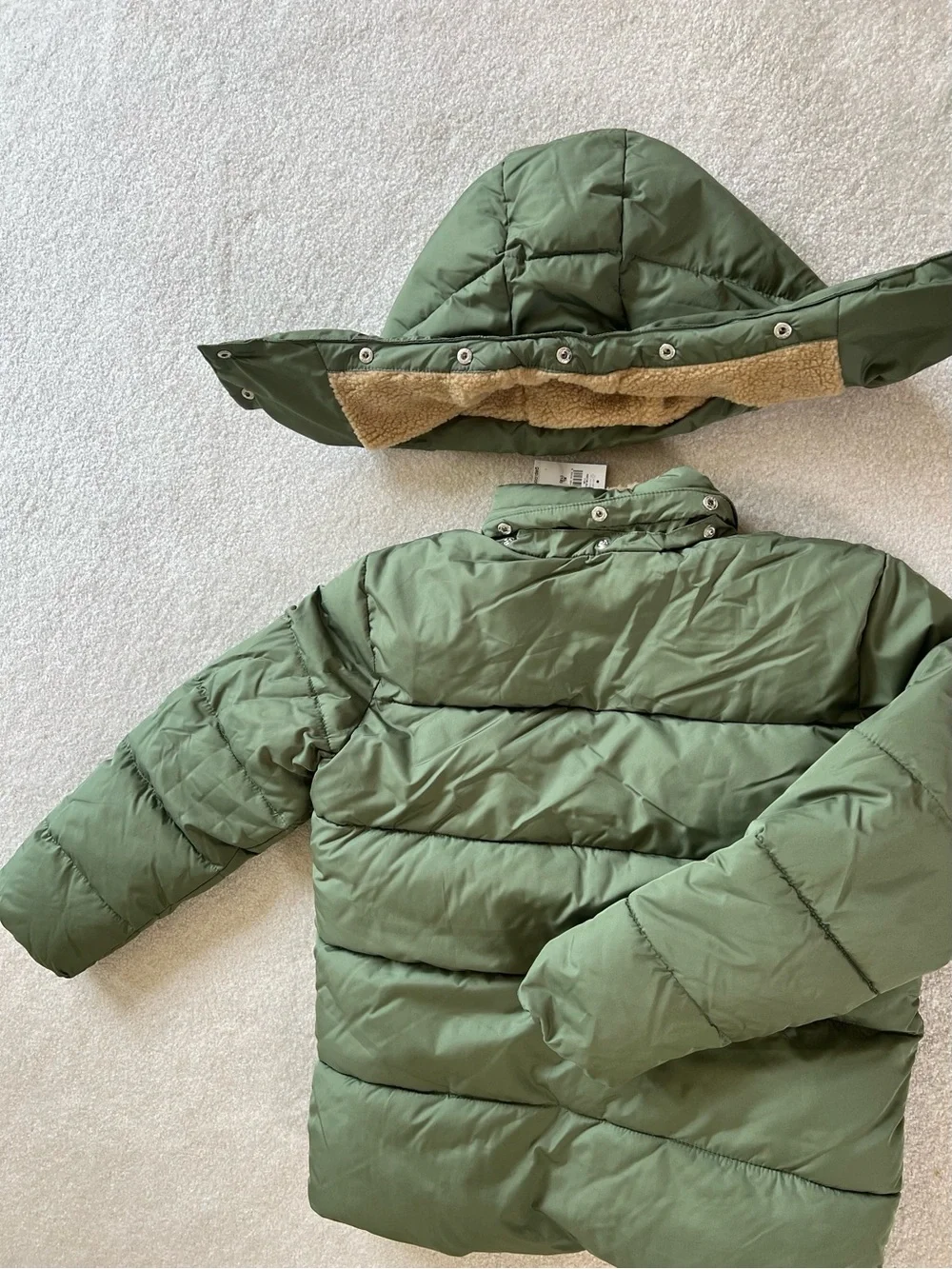 NWT New GAP Kids Olive ColdControl Max Warmest Puffer Coat with Sherpa Hood